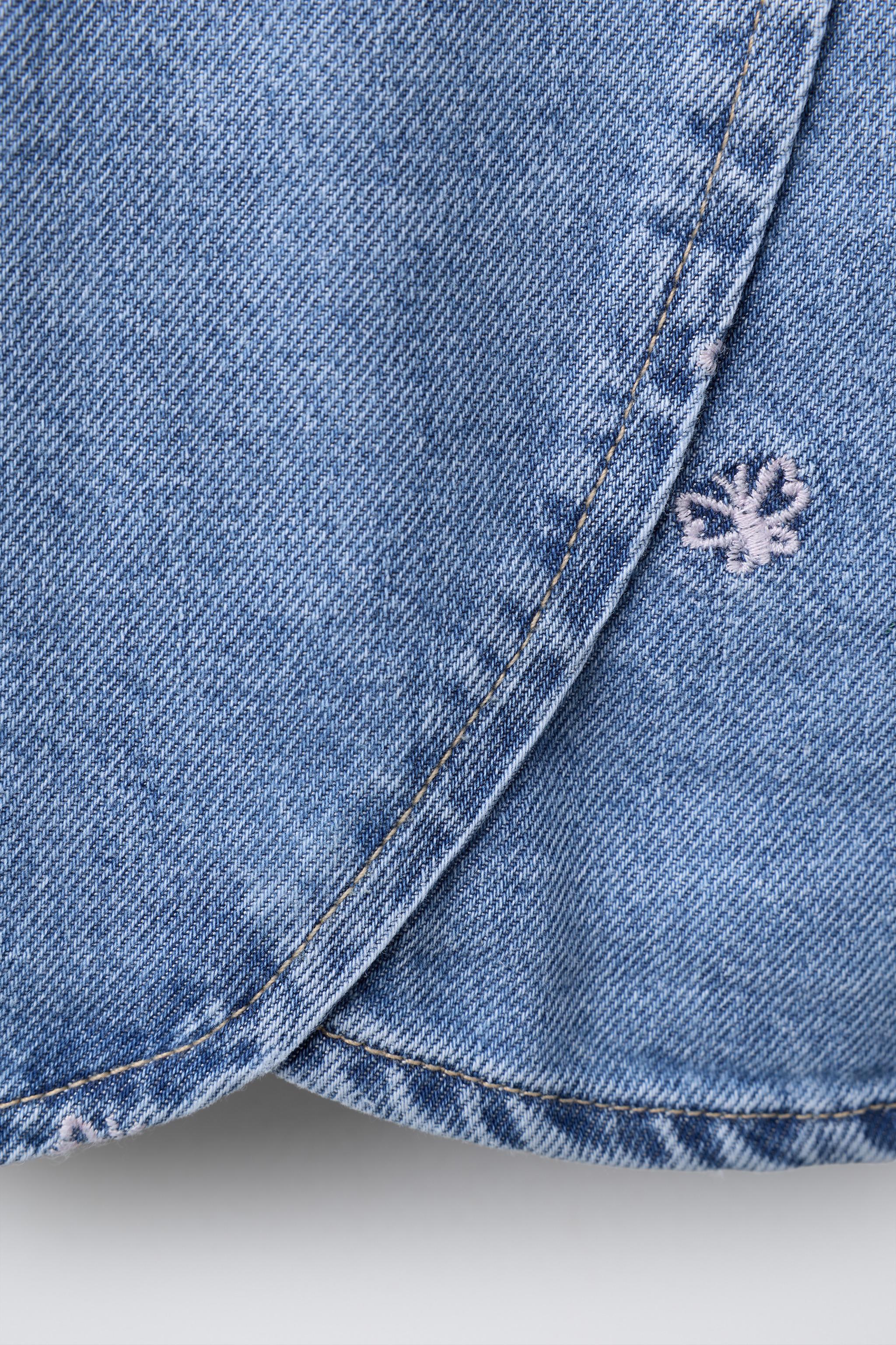 EMBROIDERED BUTTERFLY DENIM TOP